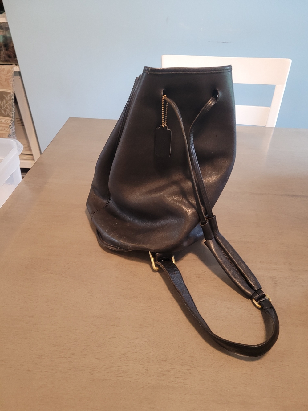 Vintage Coach Black Leather Hobo Shoulder Bag with Gold Hardware